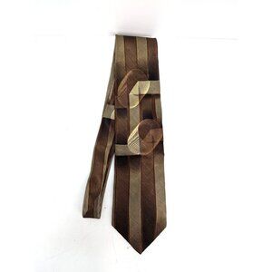 Alberto Zerra Brown Strip and Swirl Men Silk Necktie Standard 58 Inch